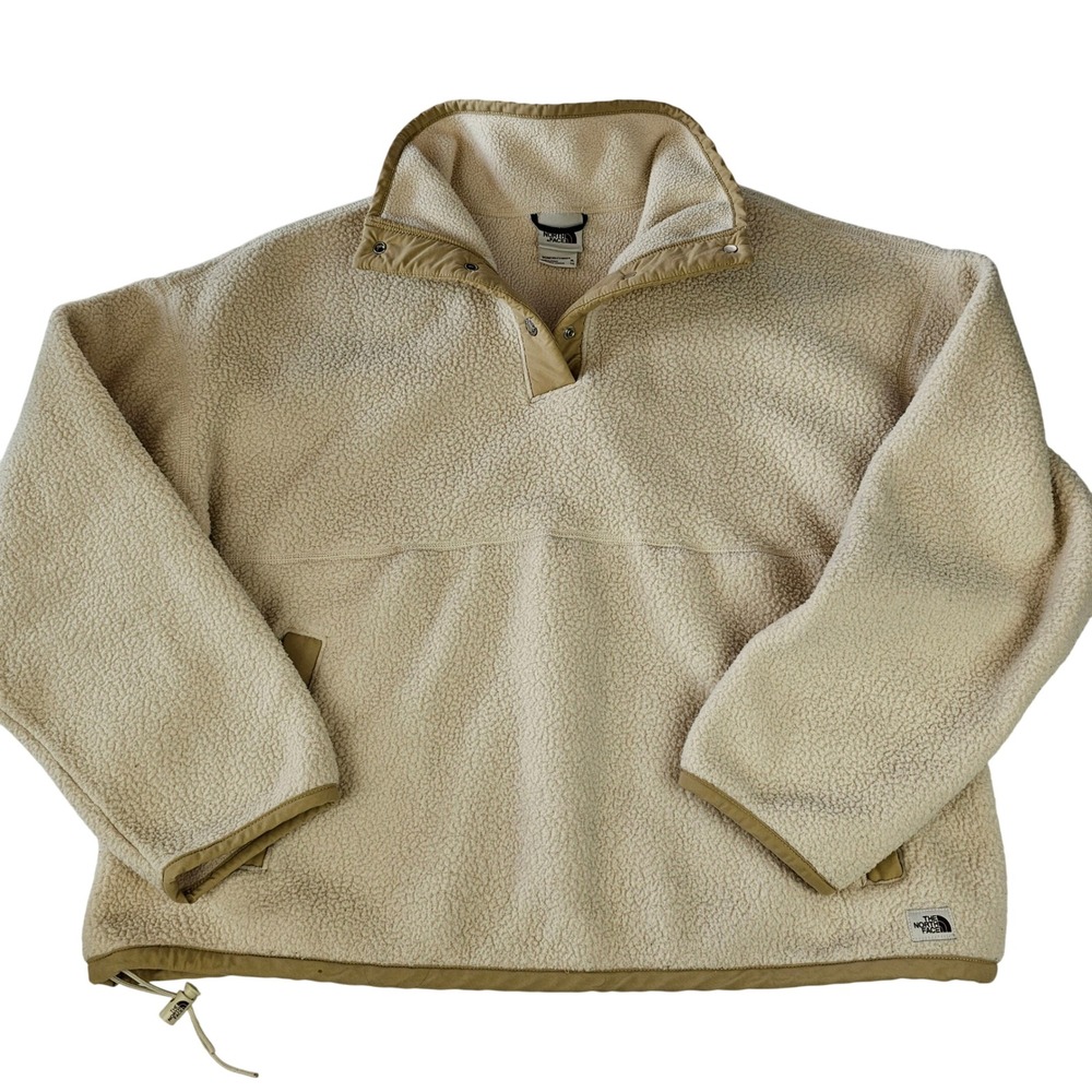 The North Face Women's XL Dunraven Sherpa Fleece Quarter Snap Pullover Beige Tan